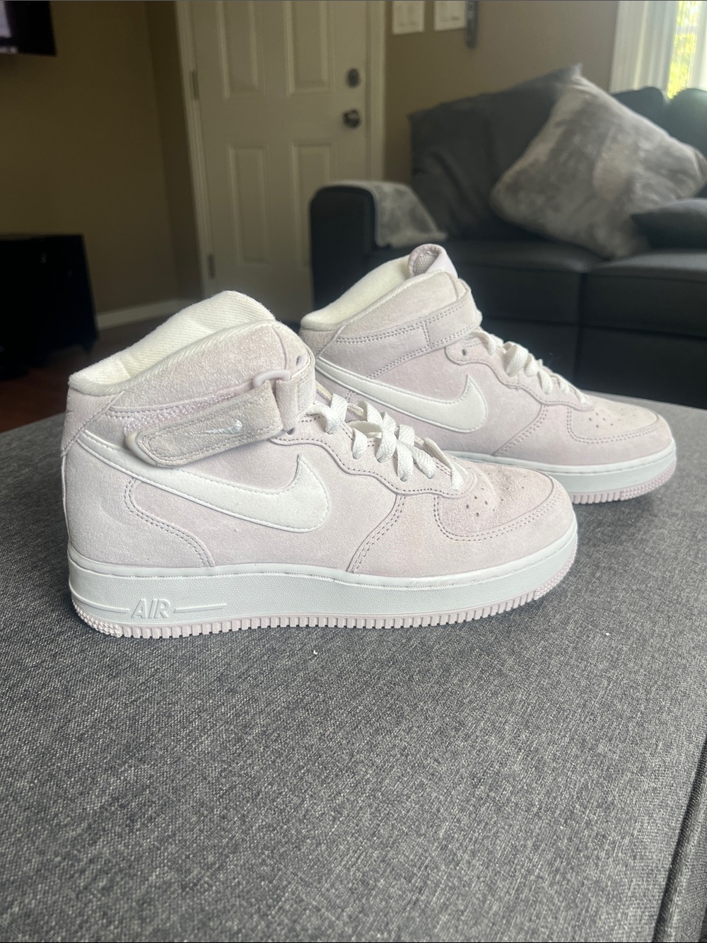 Nike Women's Mid-Top Suede Sneakers in Pale Pink and White